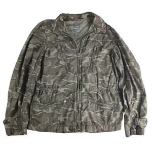 Gap Military Jacket Womens Small Green Camouflage Utility Cargo Camo Pockets Zip